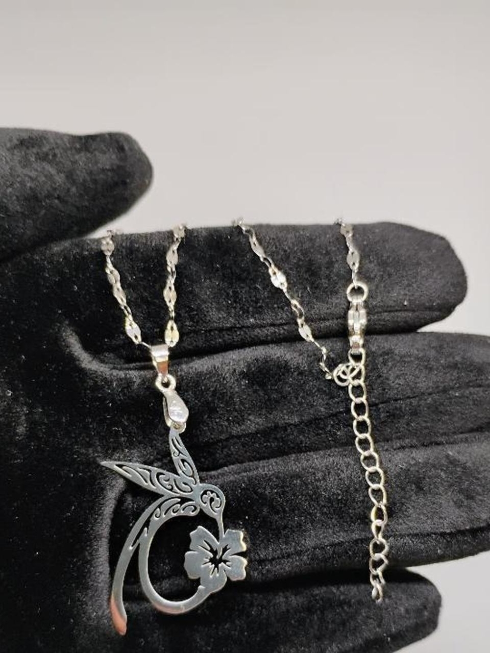 Hummin Bird With Tropical Flower In Stainless Steel